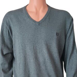 Chaps Men's Gray V Neck Sweater XL Cotton & Cashmere Blend Pullover